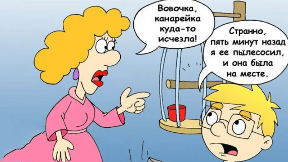 Вовочка, канарейка куда-то исчезла! Странно, пять минут назад